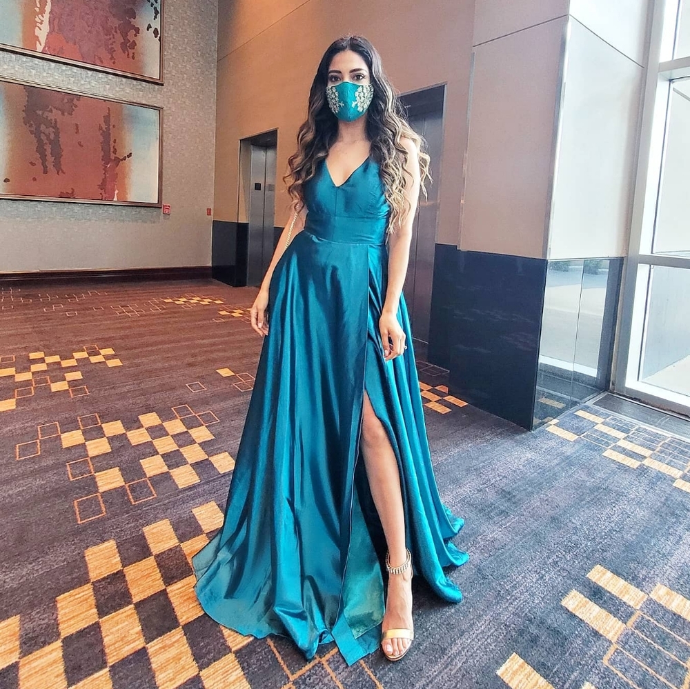 Windsor long teal dress